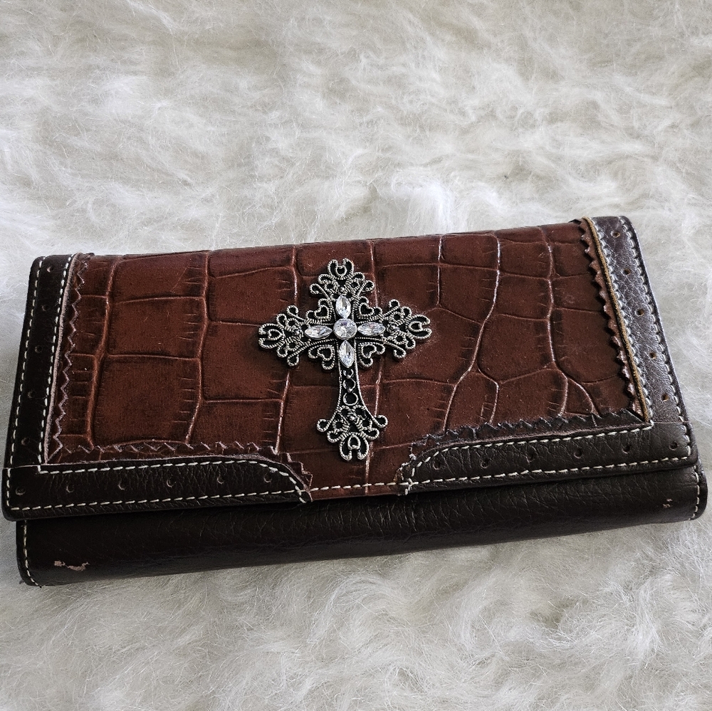 Western Style Wallet with Rhinestone Cross
